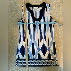 White House Black Market Blue and Black Patterned Long Shirt